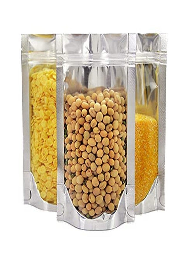 TRUE SHOP TRANSPARENT FRONT/SILVER BACK FOOD GRADE REUSABLE STORAGE STANDUP POUCHES WITH SILVER ZIPPER POLYTHENE PLASTIC COVER BAG (250 GM, 20, count) - Image 3